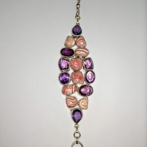 Rhodochrosite and Faceted Amethyst Bracelet